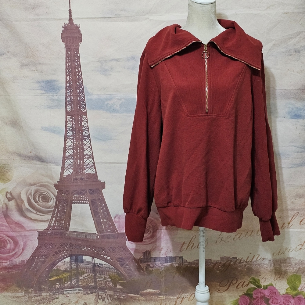 Anrabess Red Women's Zip-Up Pullover